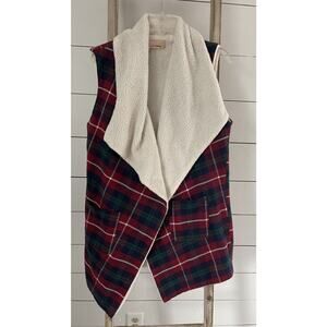Red Blue Plaid Vest Sherpa Lined-Cardigan E2 Clothing Size Large